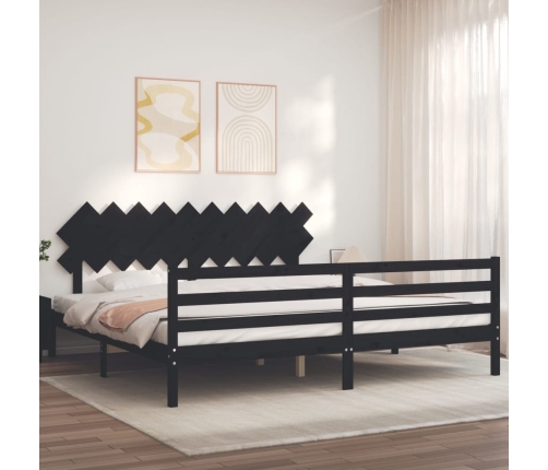 Estructura de cama con cabecero madera maciza negro 200x200 cm