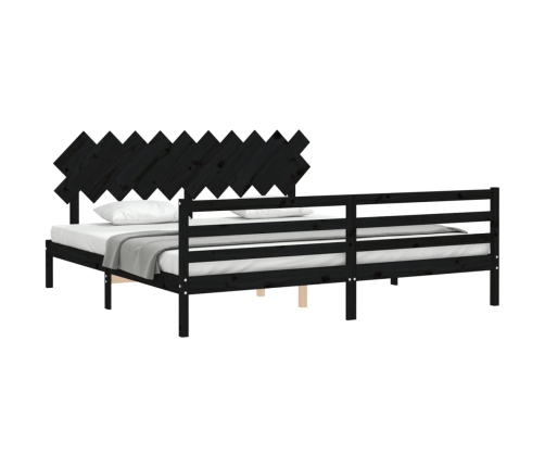 Estructura de cama con cabecero madera maciza negro 200x200 cm