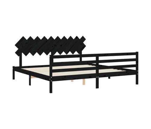 Estructura de cama con cabecero madera maciza negro 200x200 cm