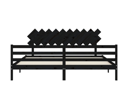 Estructura de cama con cabecero madera maciza negro 200x200 cm