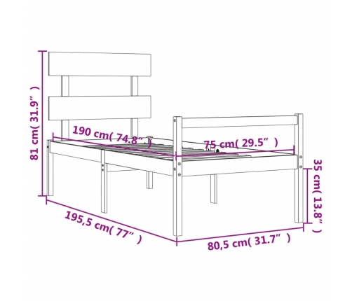 vidaXL Cama para personas mayores con cabecero madera maciza