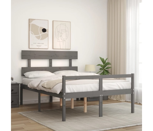 Cama para personas mayores con cabecero madera maciza gris