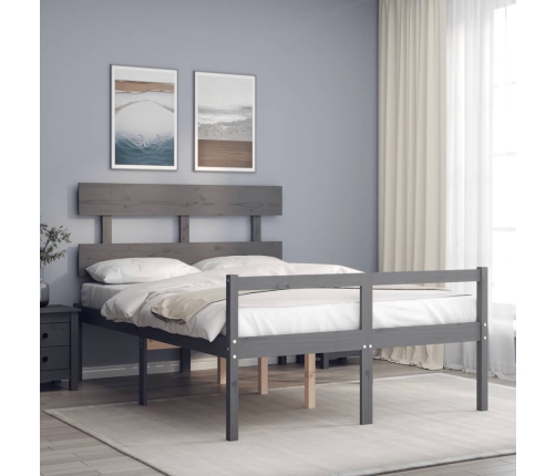 Cama para personas mayores con cabecero madera maciza gris