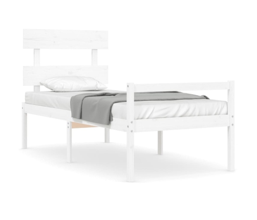 Cama personas mayores cabecero madera maciza blanco 90x200 cm