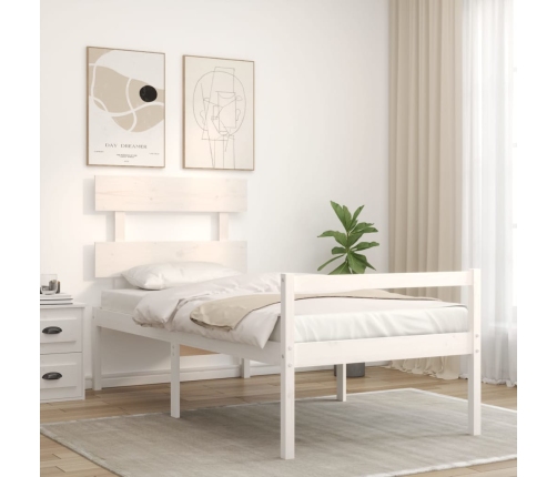 Cama personas mayores cabecero madera maciza blanco 90x200 cm