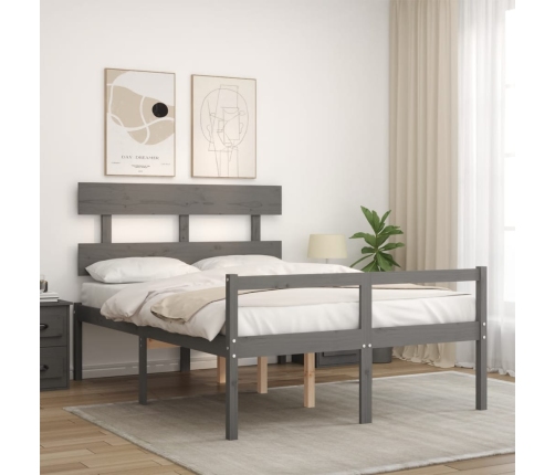 Cama personas mayores cabecero madera maciza gris 120x200 cm