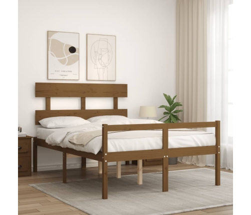 Cama personas mayores cabecero madera marrón miel 140x200 cm