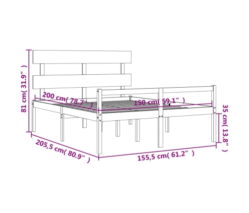 Cama de matrimonio para personas mayores cabecero madera maciza