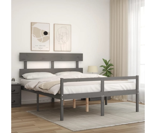 vidaXL Cama de matrimonio personas mayores cabecero madera maciza gris