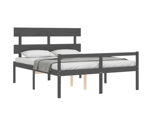 vidaXL Cama de matrimonio personas mayores cabecero madera maciza gris