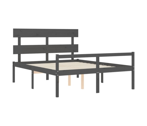 vidaXL Cama de matrimonio personas mayores cabecero madera maciza gris