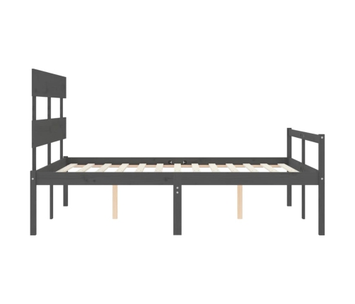 vidaXL Cama de matrimonio personas mayores cabecero madera maciza gris