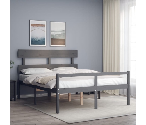 vidaXL Cama de matrimonio personas mayores cabecero madera maciza gris