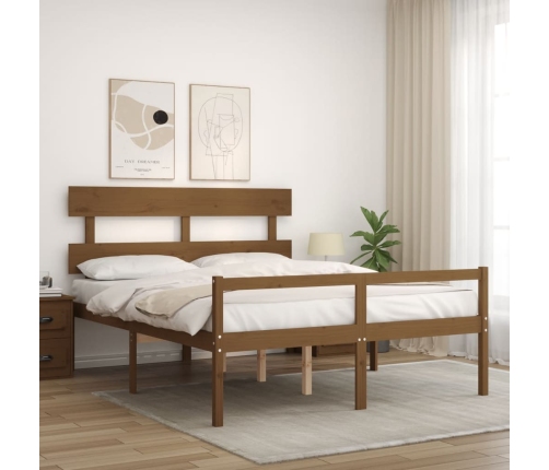 vidaXL Cama de matrimonio personas mayores cabecero madera marrón miel