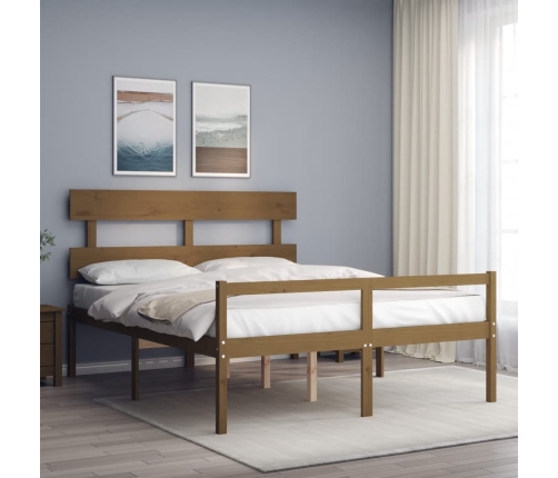 vidaXL Cama de matrimonio personas mayores cabecero madera marrón miel