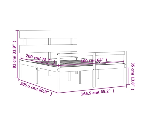 Cama para personas mayores con cabecero madera maciza 160x200cm