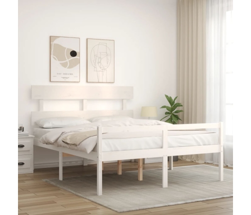 Cama personas mayores cabecero madera maciza blanco 160x200 cm