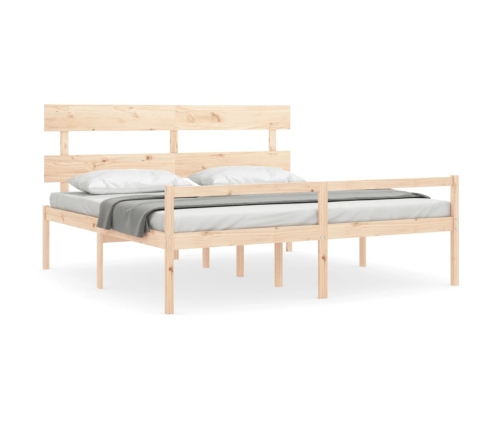 vidaXL Cama de matrimonio para personas mayores cabecero madera maciza