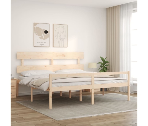 vidaXL Cama de matrimonio para personas mayores cabecero madera maciza