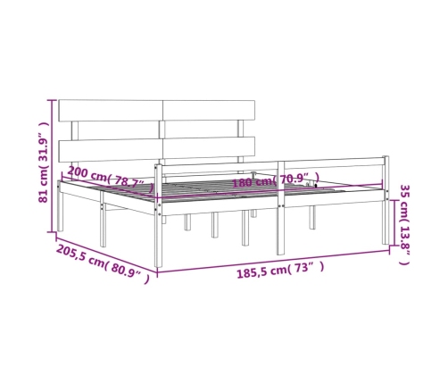 vidaXL Cama de matrimonio para personas mayores cabecero madera maciza