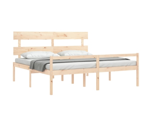 vidaXL Cama de matrimonio para personas mayores cabecero madera maciza