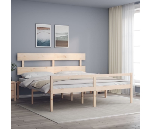 vidaXL Cama de matrimonio para personas mayores cabecero madera maciza