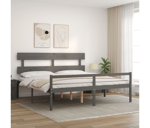 Cama personas mayores cabecero madera maciza gris 200x200 cm