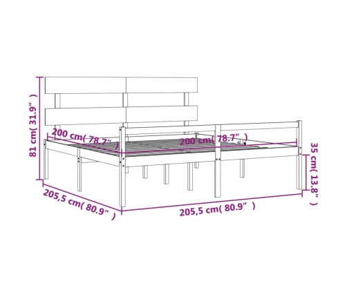 Cama personas mayores cabecero madera maciza gris 200x200 cm