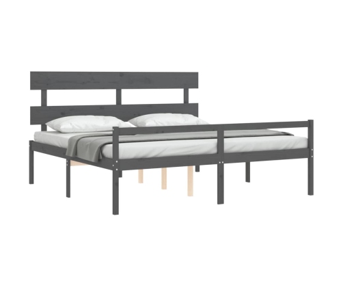 Cama personas mayores cabecero madera maciza gris 200x200 cm