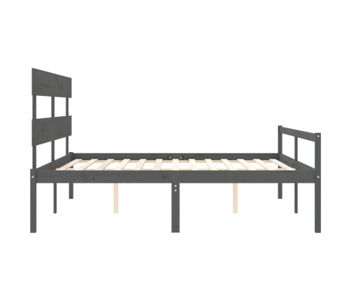 Cama personas mayores cabecero madera maciza gris 200x200 cm