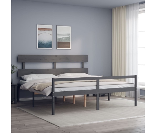 Cama personas mayores cabecero madera maciza gris 200x200 cm