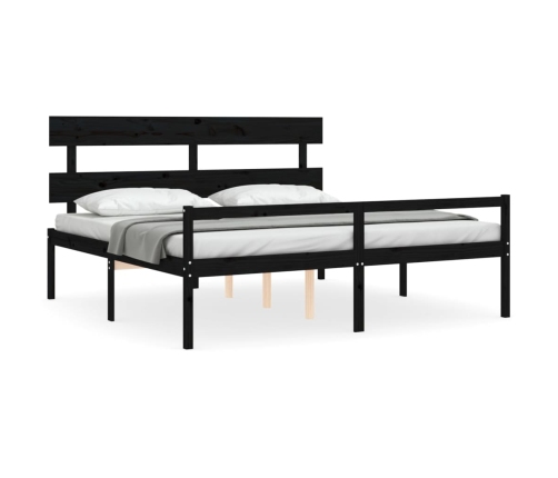 Cama personas mayores cabecero madera maciza negro 200x200 cm