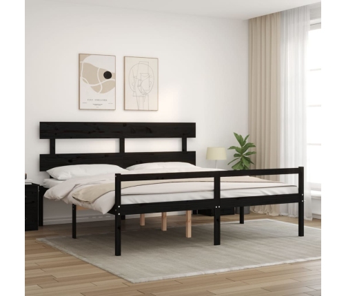 Cama personas mayores cabecero madera maciza negro 200x200 cm