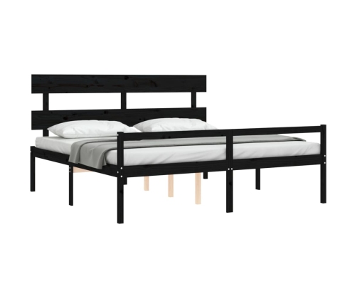 Cama personas mayores cabecero madera maciza negro 200x200 cm