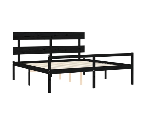 Cama personas mayores cabecero madera maciza negro 200x200 cm