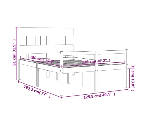 vidaXL Cama de matrimonio personas mayores con cabecero madera maciza