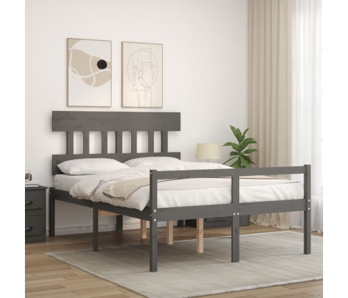 Cama para personas mayores con cabecero madera maciza gris