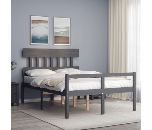 Cama para personas mayores con cabecero madera maciza gris