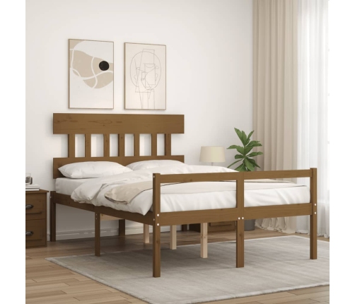 Cama personas mayores cabecero madera marrón miel 140x190 cm