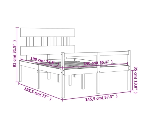 Cama personas mayores cabecero madera marrón miel 140x190 cm