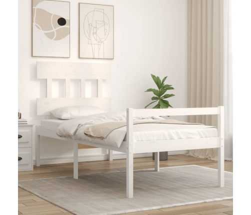 vidaXL Cama personas mayores cabecero madera maciza blanco 100x200 cm