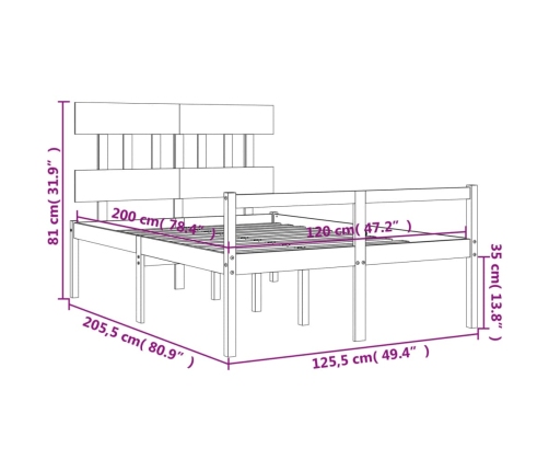 vidaXL Cama personas mayores cabecero madera maciza gris 120x200 cm