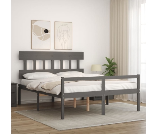 Cama de matrimonio personas mayores cabecero madera maciza gris