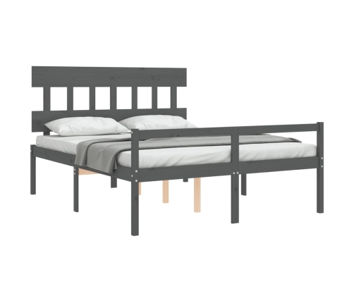 Cama de matrimonio personas mayores cabecero madera maciza gris