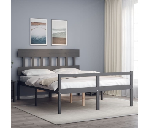 Cama de matrimonio personas mayores cabecero madera maciza gris