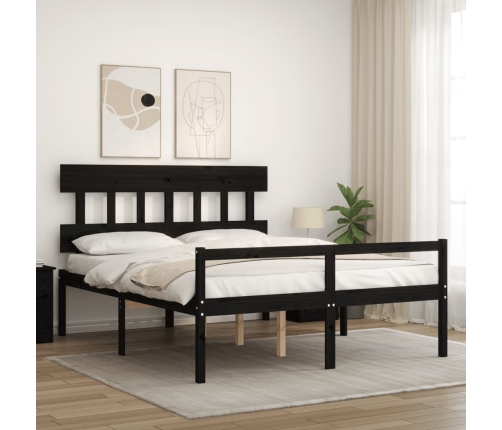 Cama matrimonio personas mayores cabecero madera maciza negro