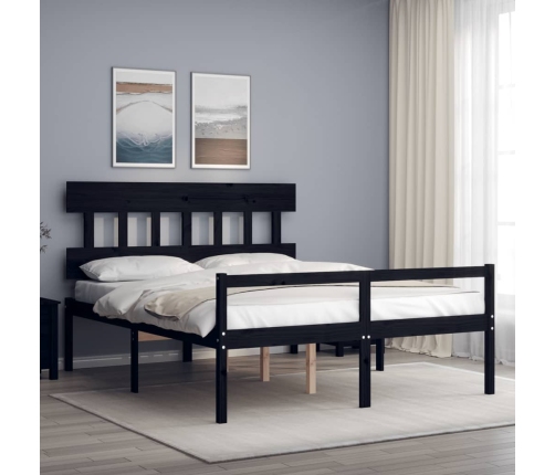 Cama matrimonio personas mayores cabecero madera maciza negro