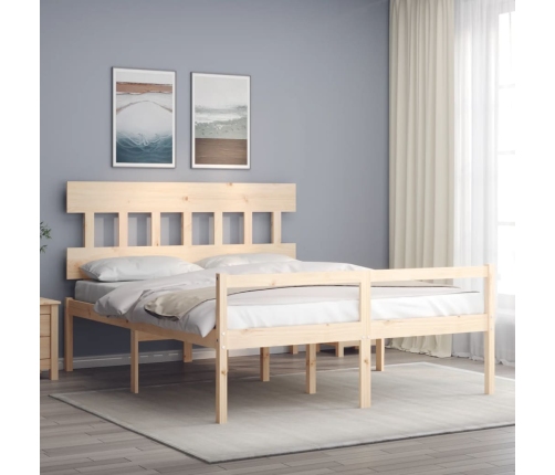 vidaXL Cama para personas mayores con cabecero madera maciza 160x200cm