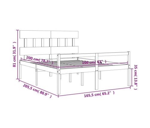 Cama personas mayores cabecero madera maciza blanco 160x200 cm