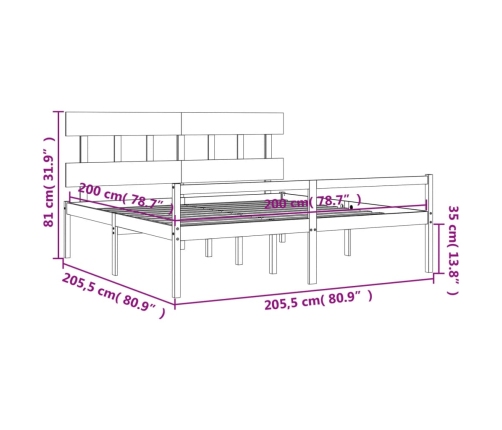 vidaXL Cama para personas mayores con cabecero madera maciza 200x200cm